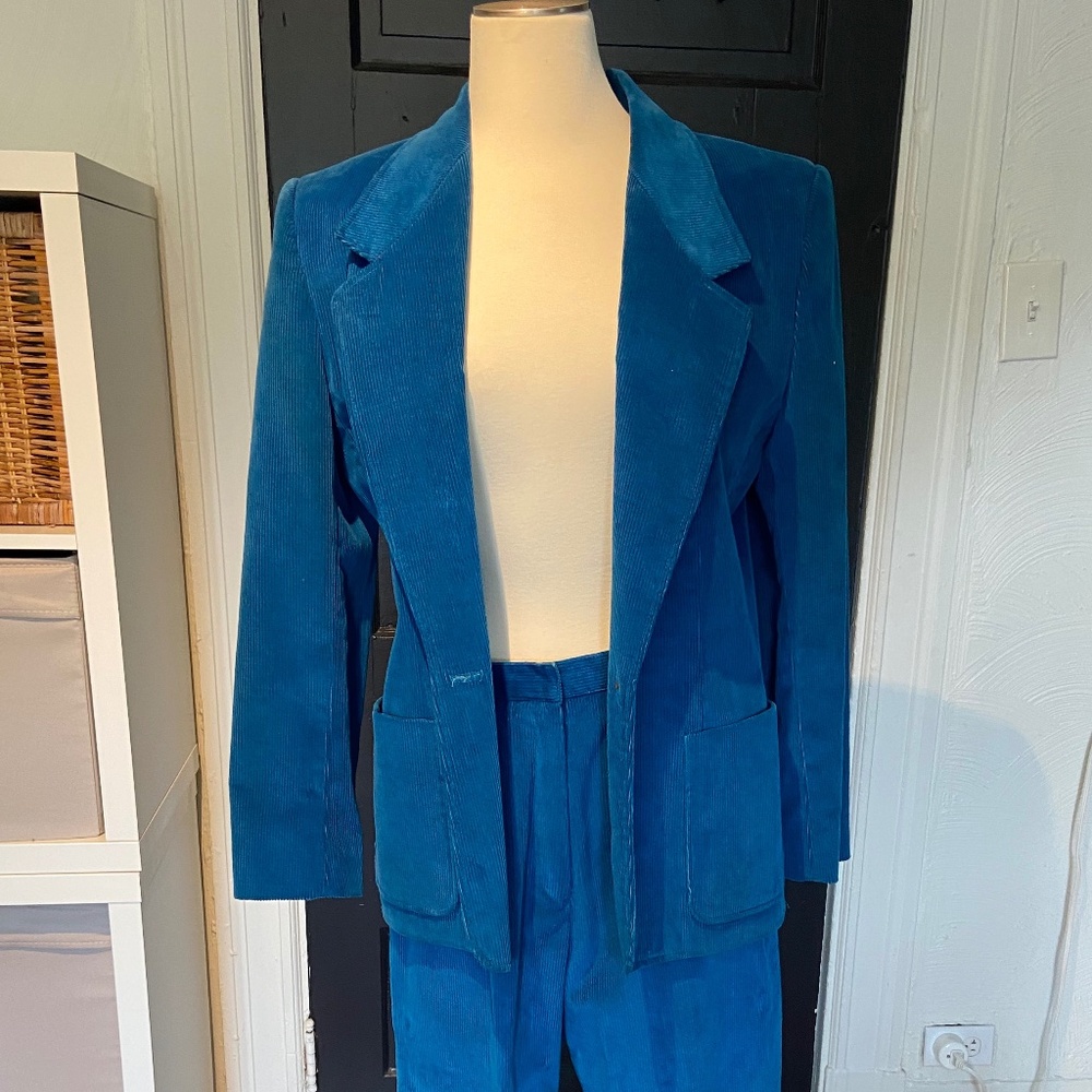 Vintage Country Suburbans Teal Corduroy Pantsuit